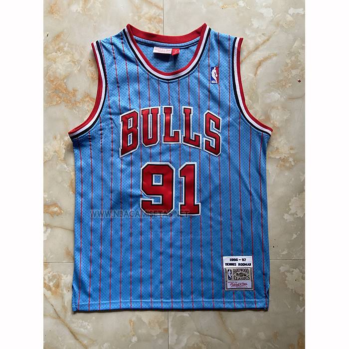 Camiseta Chicago Bulls Dennis Rodman NO 91 Mitchell & Ness 1996-97 Azul